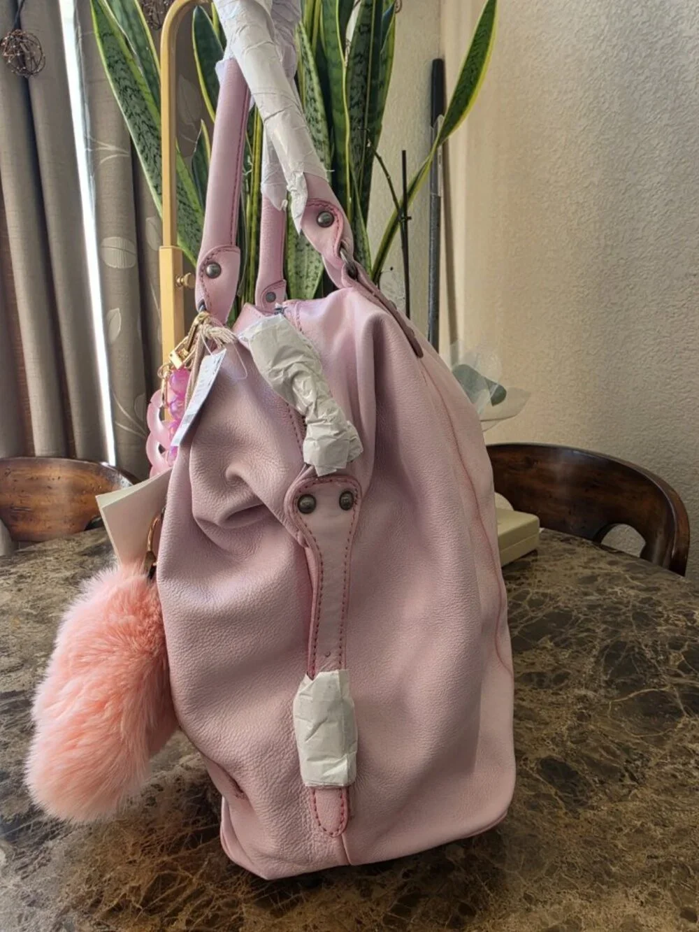 Free People Large Emerson Tote Bag NWT Peony Pink Pebbled Leather Shoulder Cross - Picture 10 of 10